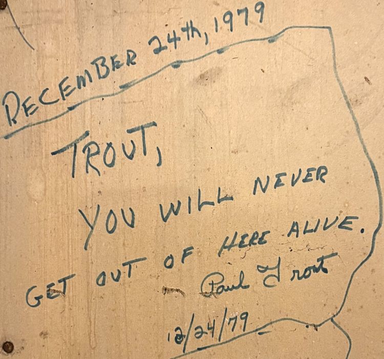 1979 Note left by Paul Trout in basement of old post office building on Franklin & Union in Havre de Grace