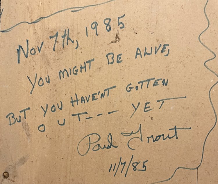 1985 Note left by Paul Trout in basement of old post office building on Franklin & Union in Havre de Grace