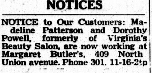 1946 ad for Vogue Beauty Salon, owned by Margaret Butler, at 409 N. Union Ave - the old Post Office Building in Havre de Grace MD