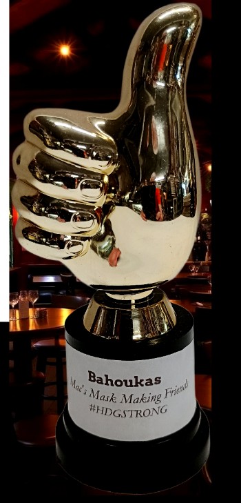 BAHOUKAS 'participation' trophy for MAc's (MacGregor's Restaurant) Mask Making Firend- can be seen at Havre de Grace History MuZeum at Bahoukas Antique Mall in Havre de Grace