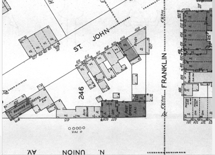 1930 McCombs Post Office Building with addition added to the north end with entrances facing Union Avenue