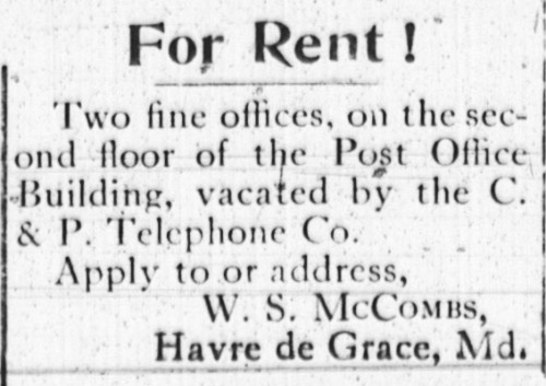 For rent of offices in Old Post Office at Franklin St & Union Ave in Havre de Grace, MD