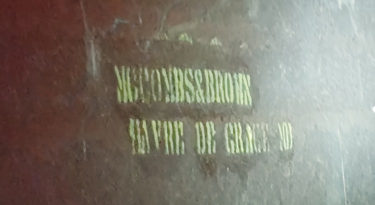 close-up photo of Steel Beam that says McCombs&Brown in the Old Post Office at 401 N. Union in Havre de Grace