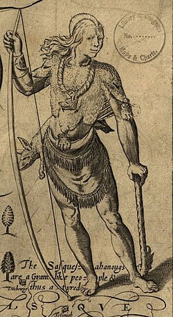 Depiction of a Susquehannock on the Captain John Smith map of 1624