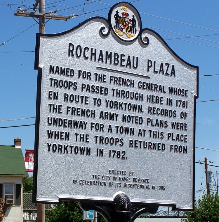 Historical Marker - Old Post Road - Rochambeau Plaza 1781 - Old Post Road - Havre de Grace
