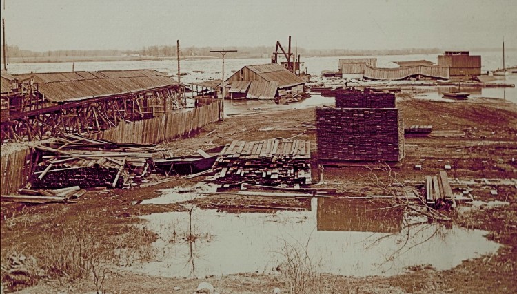 The DuBois Lumber and Sawmill in Havre de Grace after flooding following the ice jams. 1896