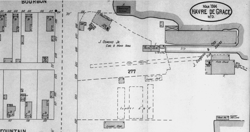 Osmond businesses in Havre de Grace from 1904 map