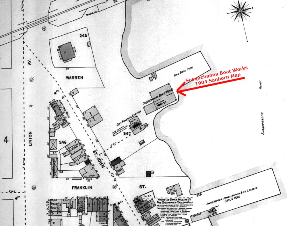 Location of Susquehanna Boat Works on the 1904 Sanborn map, Havre de Grace